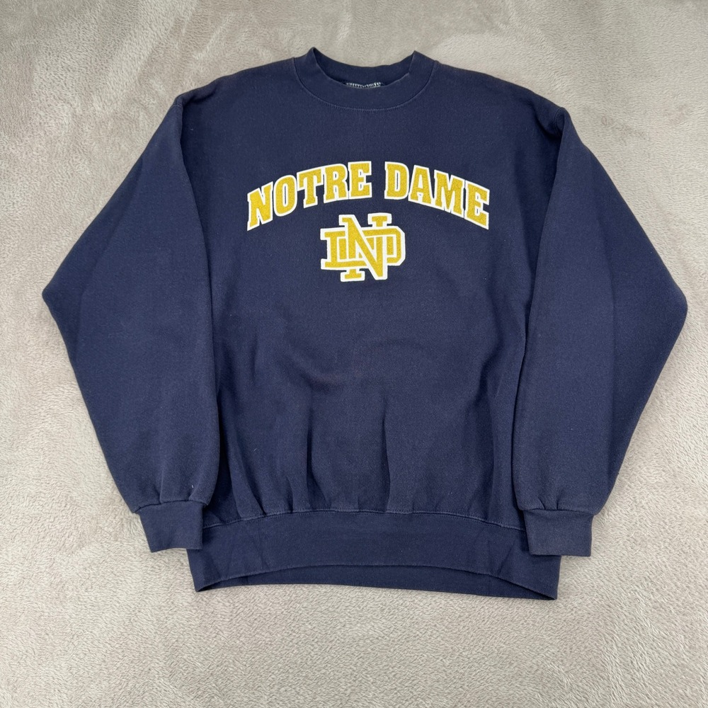 Vintage Lee Mens Notre Dame Sweatshirt Medium Navy Blue Preowned Pullover Crew